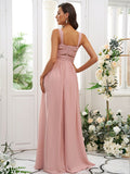 A-Line/Princess Chiffon Ruched Straps Sleeveless Floor-Length Bridesmaid Dresses TPP0004915