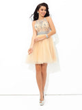 A-Line/Princess Sheer Neck Beading Sleeveless Short Net Cocktail Dresses TPP0008413