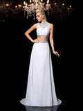 A-Line/Princess Jewel Beading Sleeveless Long Chiffon Two Piece Dresses TPP0004050