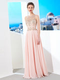 A-Line/Princess Scoop Sleeveless Chiffon Crystal Floor-length Dresses TPP0002536