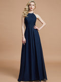 A-Line/Princess Halter Sleeveless Ruched Floor-Length Chiffon Bridesmaid Dresses TPP0005208