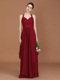 A-Line/Princess Straps Chiffon Ruched Floor-Length Sleeveless Bridesmaid Dresses TPP0005557