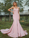 Trumpet/Mermaid Stretch Crepe Bowknot Sweetheart Sleeveless Sweep/Brush Train Bridesmaid Dresses TPP0005010