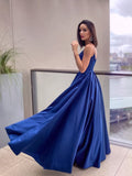 A-Line/Princess Applique Spaghetti Straps Satin Sleeveless Floor-Length Dresses TPP0001645