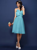 A-Line/Princess Strapless Hand-Made Flower Pleats Sleeveless Short Chiffon Bridesmaid Dresses TPP0005664