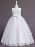 Ball Gown Tulle Applique Scoop Sleeveless Floor-Length Flower Girl Dresses TPP0007516