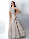 A-Line/Princess Sheer Neck Beading Sleeveless Long Chiffon Dresses TPP0002696