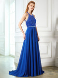 A-Line/Princess Jewel Sleeveless Beading Chiffon Sweep/Brush Train Dresses TPP0003435