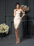 Sheath/Column Strapless Pleats Sleeveless Short Satin Mother of the Bride Dresses TPP0007413