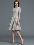 A-Line/Princess 1/2 Sleeves Scoop Knee-Length Applique Chiffon Mother of the Bride Dresses TPP0007299