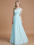 A-Line/Princess Scoop Sleeveless Floor-Length Chiffon Bridesmaid Dresses TPP0005421