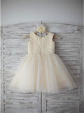 A-line/Princess Scoop Sleeveless Hand-made Flower Tea-Length Tulle Flower Girl Dresses TPP0007659