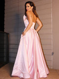 A-Line/Princess Satin Ruffles Sleeveless Strapless Floor-Length Dresses TPP0001534