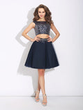 A-Line/Princess Bateau Beading Sleeveless Short Net Two Piece Dresses TPP0003631