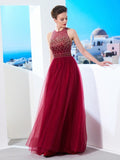 A-Line/Princess Scoop Sleeveless Floor-Length Beading Tulle Dresses TPP0002471