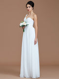 A-Line/Princess One-Shoulder Sleeveless Ruched Floor-Length Chiffon Bridesmaid Dresses TPP0005033