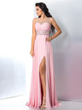 A-Line/Princess Sheer Neck Beading Sleeveless Long Chiffon Dresses TPP0002652