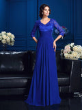 A-Line/Princess V-neck Applique 3/4 Sleeves Long Chiffon Mother of the Bride Dresses TPP0007278