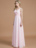 A-Line/Princess Sleeveless Floor-Length Chiffon V-neck Bridesmaid Dresses TPP0005433