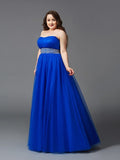 A-Line/Princess Strapless Rhinestone Sleeveless Long Net Plus Size Dresses TPP0003438