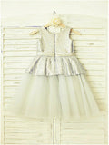 A-line/Princess Sleeveless Scoop Sequin Tea-Length Tulle Flower Girl Dresses TPP0007864