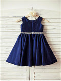 A-line/Princess Scoop Sleeveless Rhinestone Tea-Length Taffeta Flower Girl Dresses TPP0007679