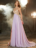 A-Line/Princess High Neck Sleeveless Sweep/Brush Train Crystal Chiffon Dresses TPP0002371