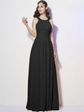 A-Line/Princess Bateau Sleeveless Pleats Long Chiffon Bridesmaid Dresses TPP0005088