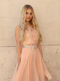 A-Line/Princess Sleeveless High Neck Chiffon Beading Knee-Length Dresses TPP0008685