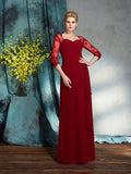 Sheath/Column Sweetheart Lace 3/4 Sleeves Long Chiffon Mother of the Bride Dresses TPP0007390