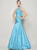 A-Line/Princess One-Shoulder Sleeveless Pleats Long Taffeta Bridesmaid Dresses TPP0005085