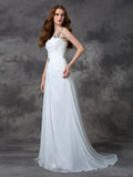 A-line/Princess One-Shoulder Beading Sleeveless Long Chiffon Dresses TPP0006712