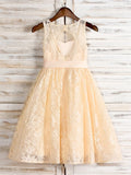 A-Line/Princess Lace Sash/Ribbon/Belt Scoop Sleeveless Tea-Length Flower Girl Dresses TPP0007526