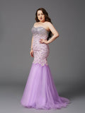 Trumpet/Mermaid Sweetheart Beading Sleeveless Long Net Plus Size Dresses TPP0003983