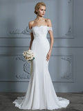 Trumpet/Mermaid Off-the-Shoulder Sleeveless Lace Chiffon Sweep/Brush Train Wedding Dresses TPP0006339