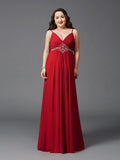 A-Line/Princess Spaghetti Straps Beading Sleeveless Long Chiffon Plus Size Dresses TPP0002460