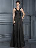 A-Line/Princess Straps Sleeveless Long Elastic Woven Satin Bridesmaid Dresses TPP0005223