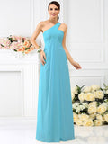 A-Line/Princess One-Shoulder Pleats Sleeveless Long Chiffon Bridesmaid Dresses TPP0005173