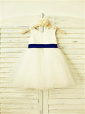 A-line/Princess Scoop Sleeveless Bowknot Tea-Length Tulle Flower Girl Dresses TPP0007905