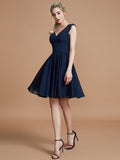 A-Line/Princess V-neck Chiffon Knee-Length Bridesmaid Dresses TPP0005411