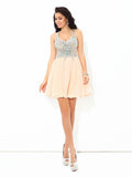 A-Line/Princess Straps Rhinestone Sleeveless Short Chiffon Cocktail Dresses TPP0008104