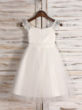 A-Line/Princess Tulle Sash/Ribbon/Belt Scoop Sleeveless Tea-Length Flower Girl Dresses TPP0007531