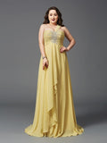 A-Line/Princess One-Shoulder Rhinestone Sleeveless Long Chiffon Plus Size Dresses TPP0003729