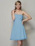 A-Line/Princess Strapless Sleeveless Pleats Applique Short Chiffon Bridesmaid Dresses TPP0005739