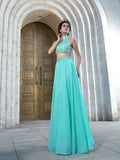 A-Line/Princess High Neck Beading Sleeveless Long Chiffon Two Piece Dresses TPP0003068