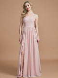 A-Line/Princess Spaghetti Straps Sleeveless Ruched Floor-Length Chiffon Bridesmaid Dresses TPP0005244