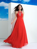 A-Line/Princess Sheer Neck Beading Sleeveless Long Chiffon Dresses TPP0003219