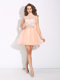 A-Line/Princess High Neck Beading Sleeveless Short Net Dresses TPP0008631