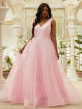 A-Line/Princess Ruffles V-neck Sleeveless Floor-Length Dresses TPP0004877