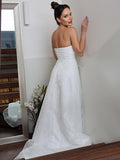 A-Line/Princess Ruched Sweetheart Sleeveless Sweep/Brush Train Wedding Dresses TPP0006455